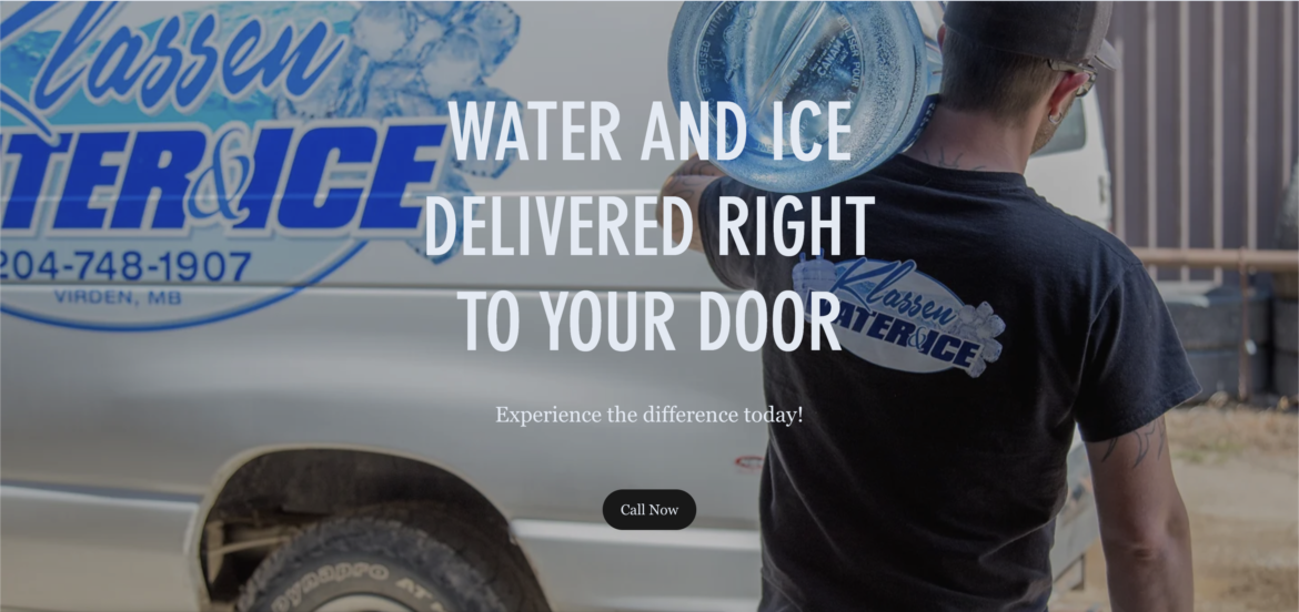 Klassen Water and Ice delivery van as the hero image on their website.